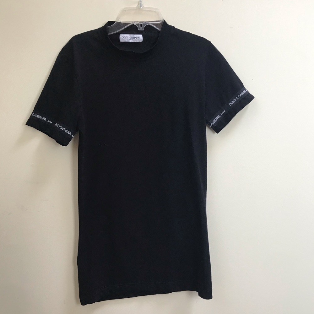 Dolce & Gabbana D&G Logo Vintage 90s L Top T Shirt Stretch Long Tunic Black Goth - Picture 3 of 16